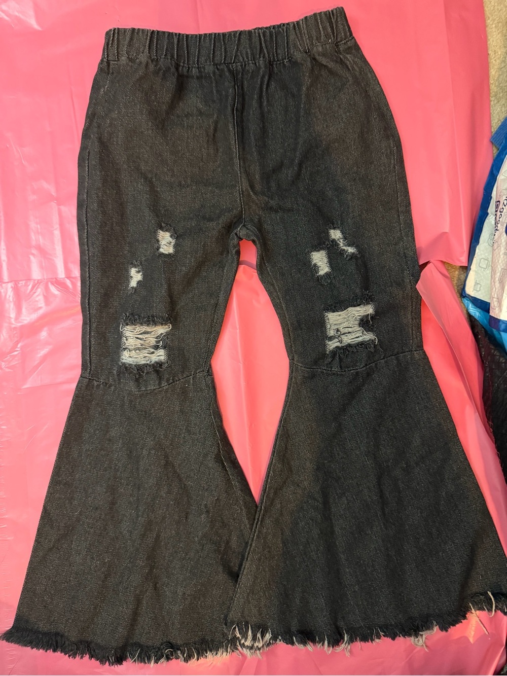 Girls Black Distressed Flared Jeans